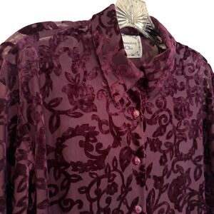 Dressing Clio Velvet Whimsigoth Burnout Blouse Women's M Burgundy Y2K Witchy